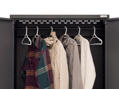 Customizable Easy-to-adjust steel shelves adapt to fit any sized items, and an included closet rod for Lockers provides plenty of hanging storage space. - NewAge Products Bold 3.0 Series Garage Storage Cabinets – Get Decluttered Now!