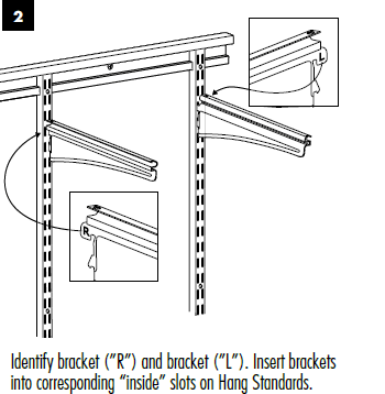 Installation Instructions: Insert right and left brackets into slots in Hang Standards. - ClosetMaid 4-Drawer Kit - Get Decluttered Now!