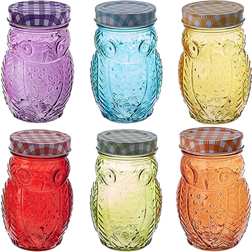 Multi-color Owl Jars - Mason Jar Bathroom Organizers