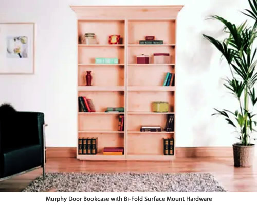 The Murphy Door Bi-Folding Surface Mount Door looks like a free standing bookcase, but give it a simple pull to reveal a hidden doorway.