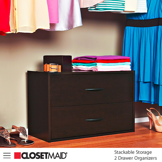 Closetmaid Stackable Storage 2 Drawer Organizer in Espresso finish