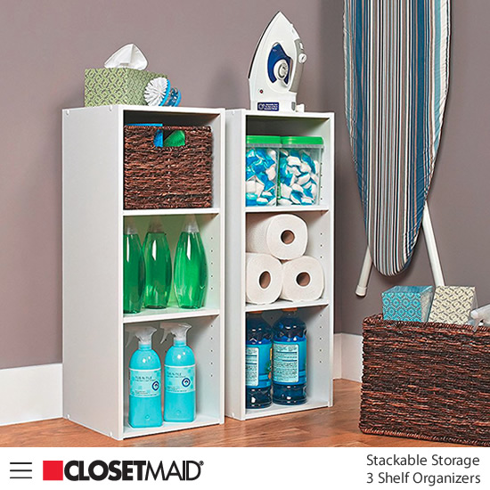 Closetmaid Stackable 3 Shelf Organizers in White finish