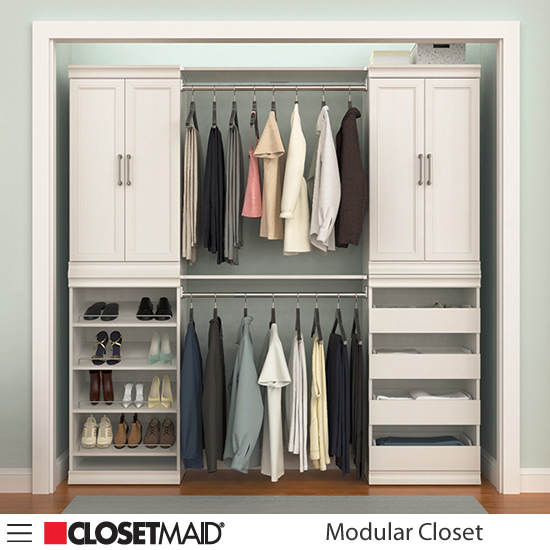 ClosetMaid Modular Closet Shoe Unit, Drawer Unit, Hang Rods with Shelves and and Shelf Units with Doors