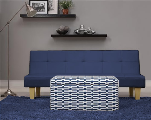 DHP Rectangular Storage Ottoman in front of Aria Futon