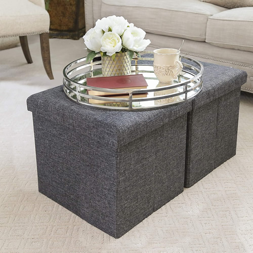 Seville Classics Foldable Storage Ottomans WEB291 Charcoal Gray 2-Pack