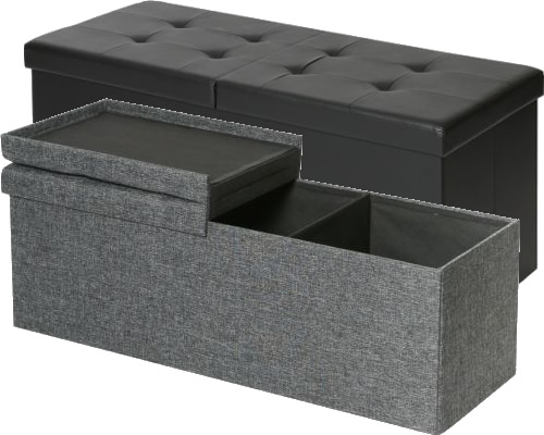 Seville Classics 43" Large Tufted Lift Top Foldable Storage Bench Ottomans with Padded Seat, Hinged Lid and Removable Divider Panels