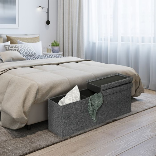 Seville Classics 43" Large Tufted Lift Top Foldable Storage Bench Ottoman with Removable Lift-up Hinged Lid