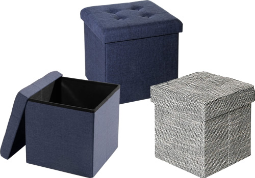 Seville Classics Foldable Tufted Storage Ottomans WEB352 Midnight Blue WEB596 Woven Gray