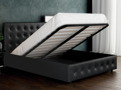Full sized DHP Cambridge Storage Bed in Black Faux Leather Upholstery