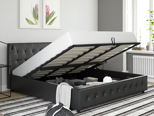 King sized DHP Cambridge Storage Bed in Black Faux Leather Upholstery