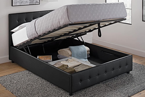 Queen sized DHP Cambridge Storage Bed in Black Faux Leather Upholstery