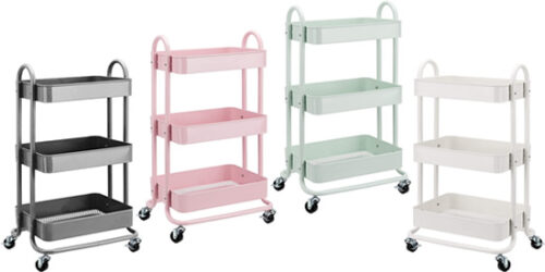 Amazon Basics 3-Tier Rolling Utility or Kitchen Carts in Charcoal, Dusty Pink, Mint Green or White