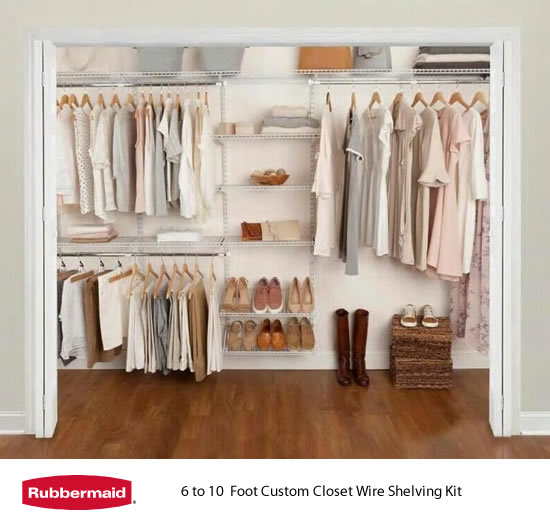 Rubbermaid Configurations Deluxe Closet Kit, Titanium, 4-8 Ft., Wire  Shelving Kit with Expandable Shelving and