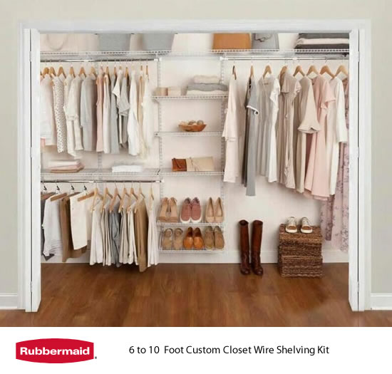 Rubbermaid Configurations Classic Closet Kit, White, 3-6 Ft., Wire Shelving  Kit with Expandable Shelving and Telescoping Rods, Custom Closet