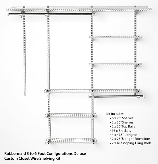 Rubbermaid Configurations Deluxe Closet Kit, Titanium, 4-8 Ft., Wire  Shelving Kit with Expandable Shelving and Telescoping Rods, Custom Closet