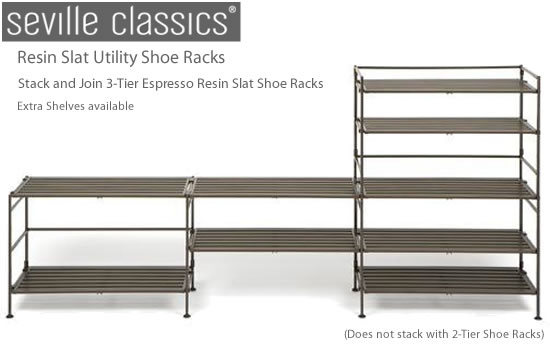 Seville Classics 2-Pk. 3-Tier Stackable 9-Pair Resin Slat Shoe Rack - Espresso