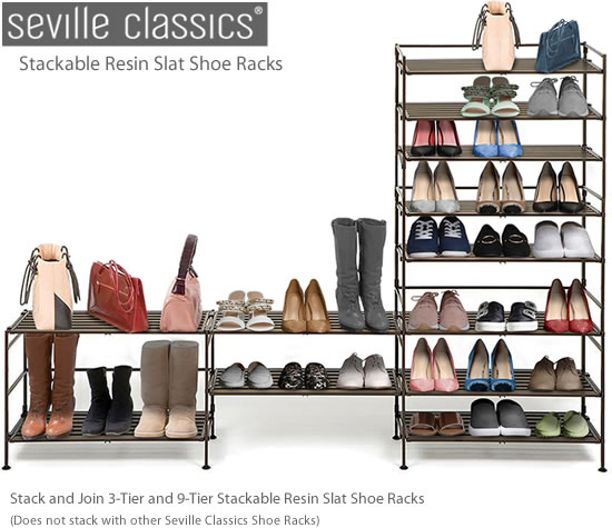 Seville Classics 3 Tier Stackable Resin Slat Shoe Rack Espresso