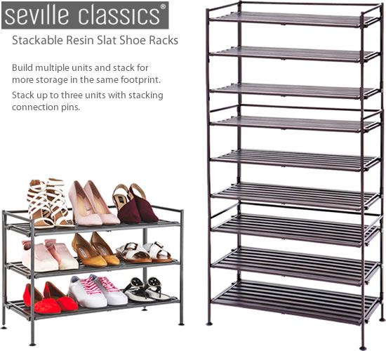 Seville Classics 2-Pk. 3-Tier Stackable 9-Pair Resin Slat Shoe Rack - Espresso