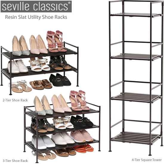 Seville Classics 3 Tier Stackable Resin Slat Shoe Rack Espresso